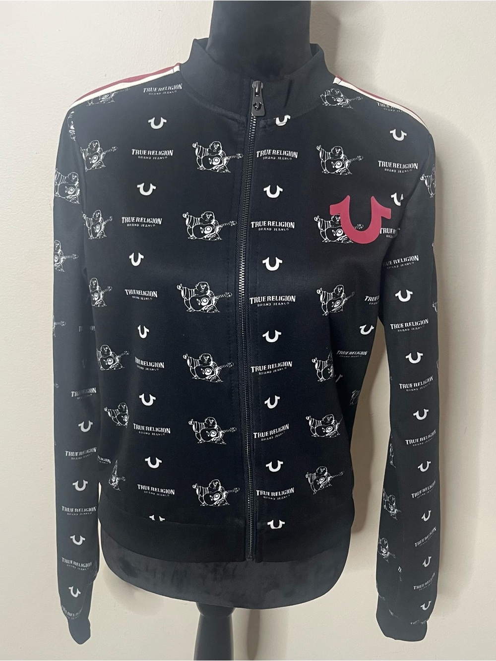 True Religion Women’s Black Monogram Full Zip Track Jacket Sz L